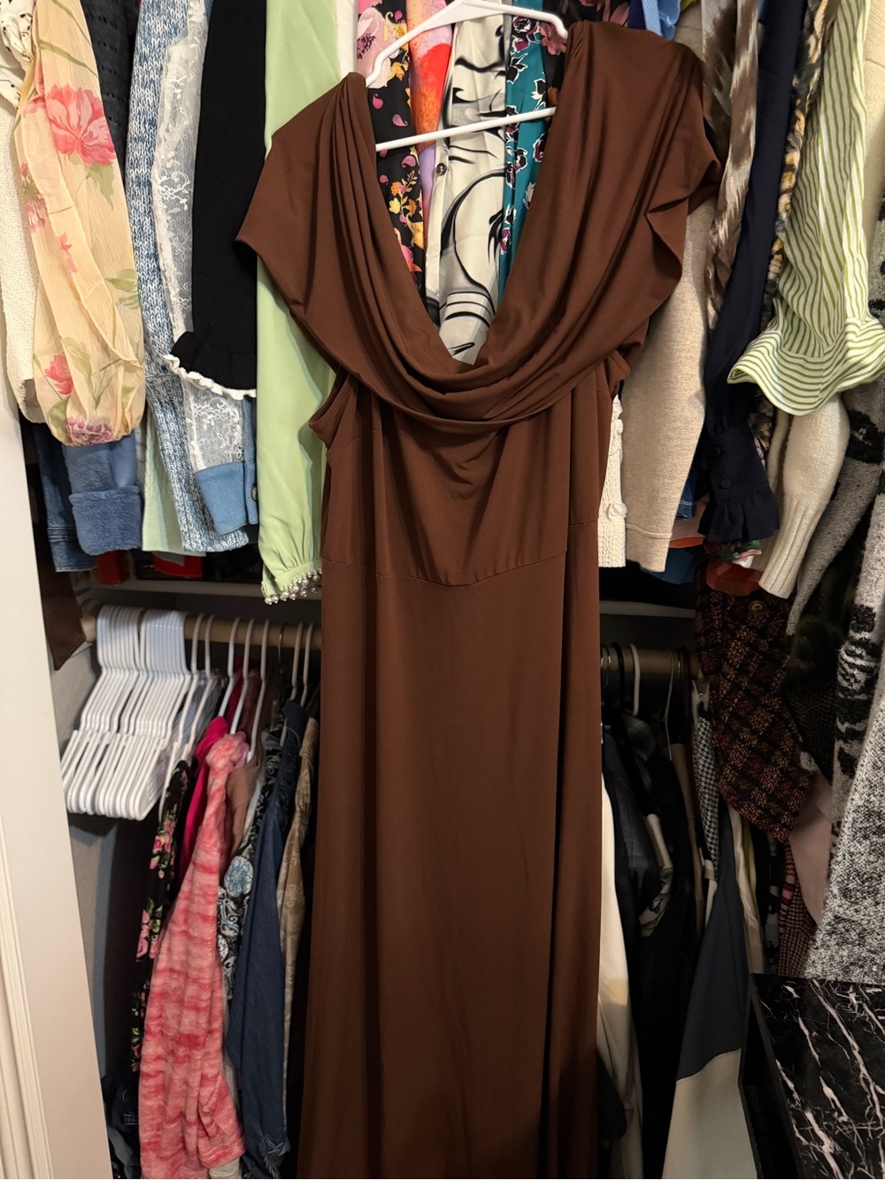 Eloquii Brown Draped Cowl Neck Maxi Dress 1`8 NWT